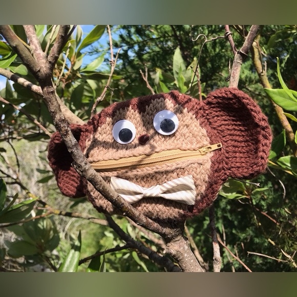 Handmade Knit Monkey Zipper Mouth Wild Bunch Coin Purse Wallet One Of A Kind - Picture 4 of 13